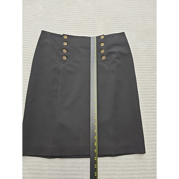 Lauren Ralph Lauren Skirt Womens 10 Petite Black Pencil Skirt Gold Buttons - Picture 2 of 6